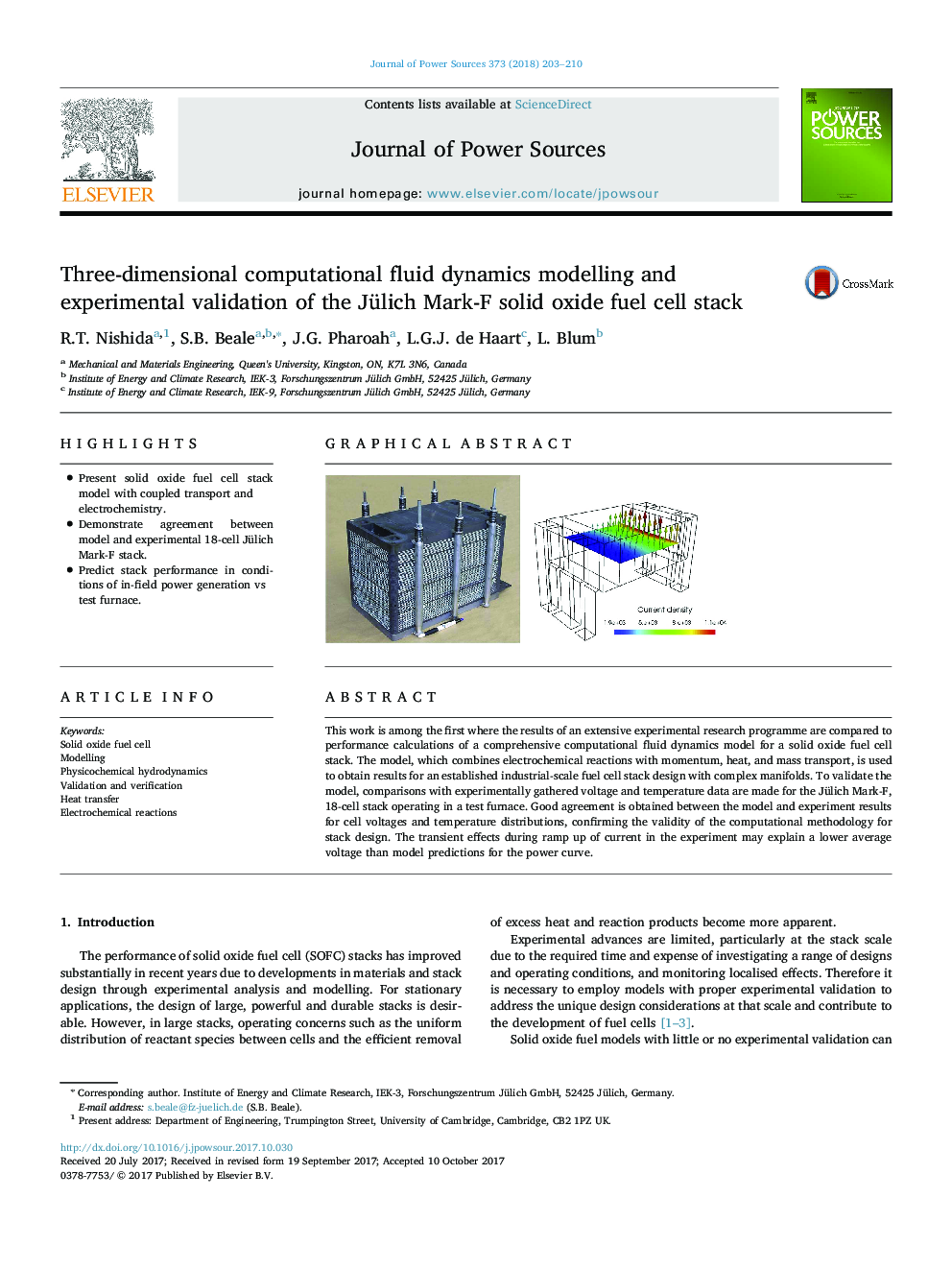 Three-dimensional computational fluid dynamics modelling and experimental validation of the Jülich Mark-F solid oxide fuel cell stack