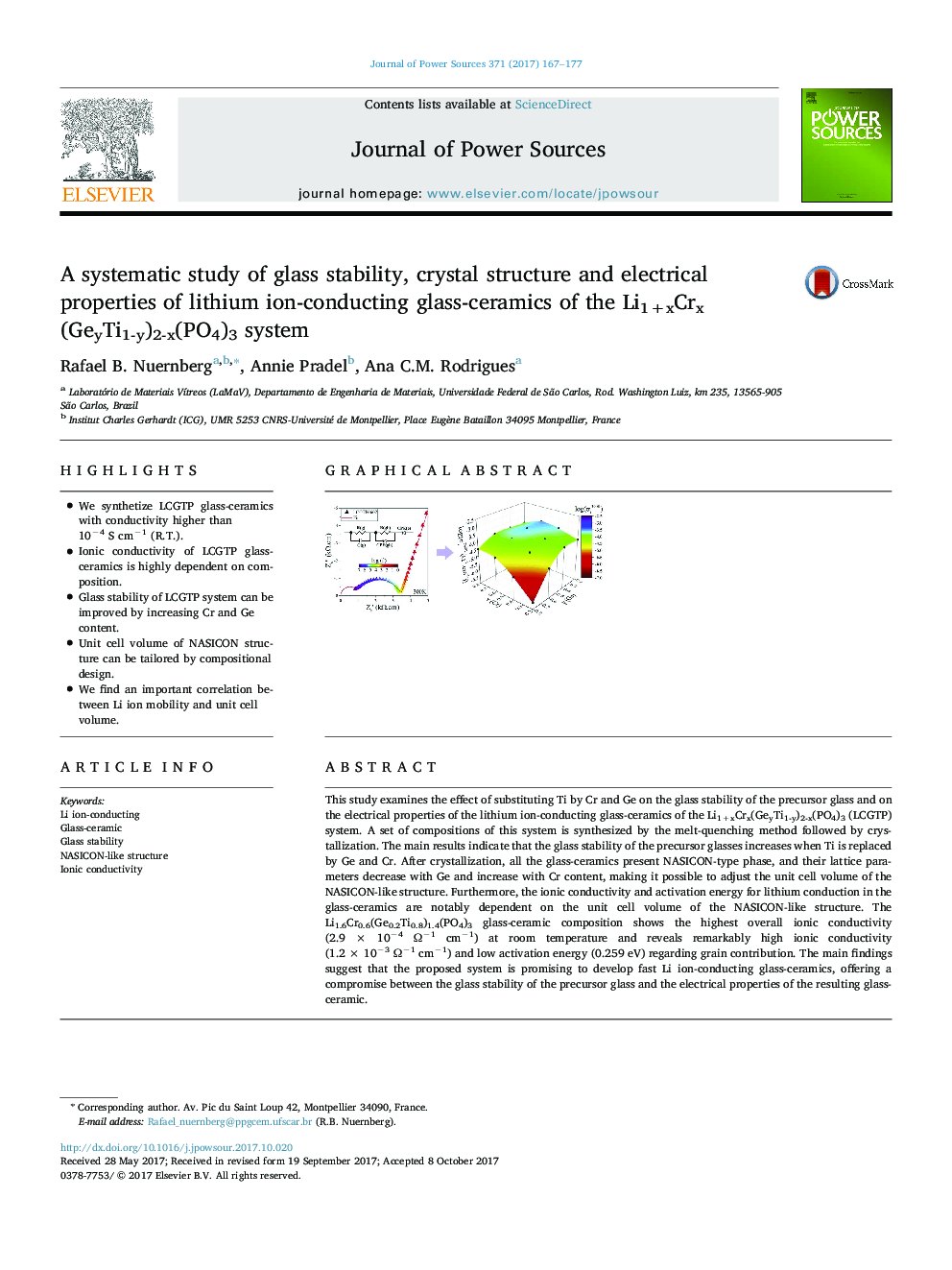 A systematic study of glass stability, crystal structure and electrical properties of lithium ion-conducting glass-ceramics of the Li1+xCrx(GeyTi1-y)2-x(PO4)3 system