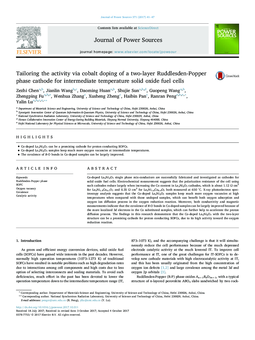 Tailoring the activity via cobalt doping of a two-layer Ruddlesden-Popper phase cathode for intermediate temperature solid oxide fuel cells