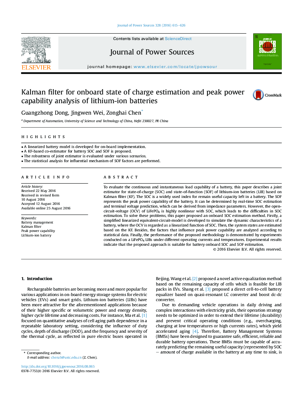 فیلتر کالمن برای ارزیابی وضعیت شارژ و تجزیه و تحلیل توانایی حداکثر از باتری های لیتیوم یون 