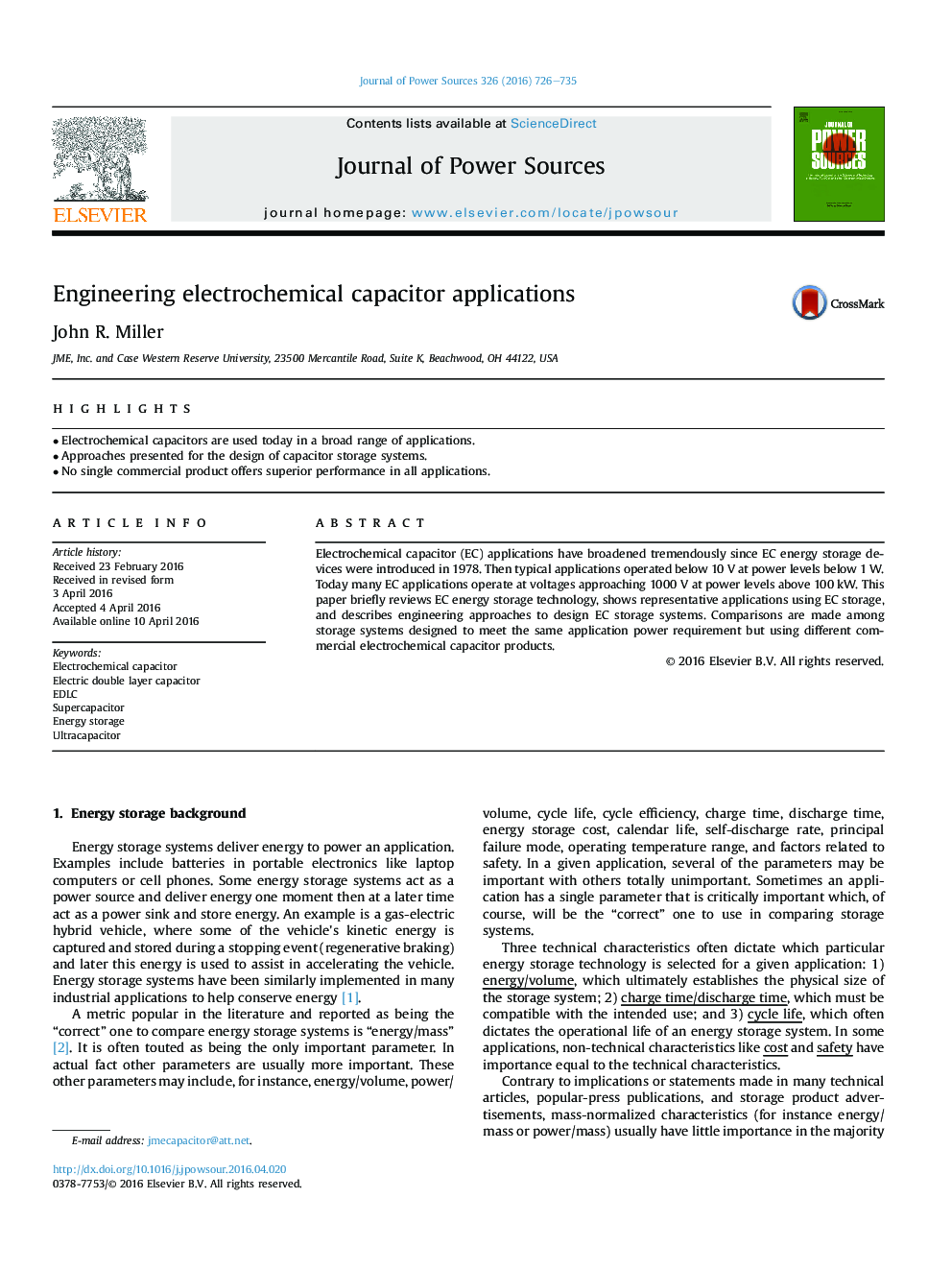 Engineering electrochemical capacitor applications