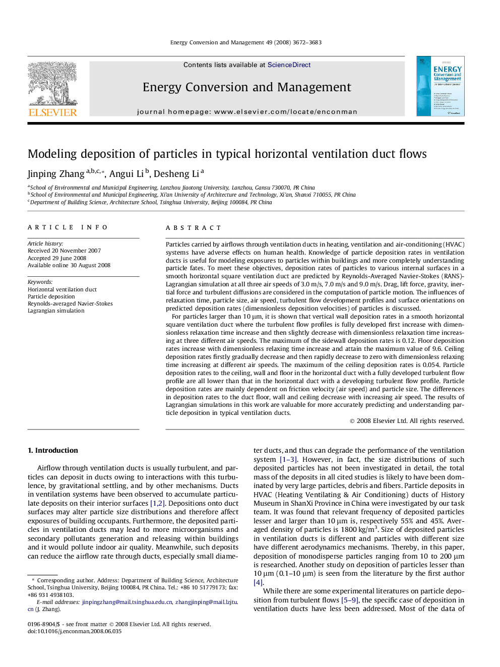 Modeling deposition of particles in typical horizontal ventilation duct flows