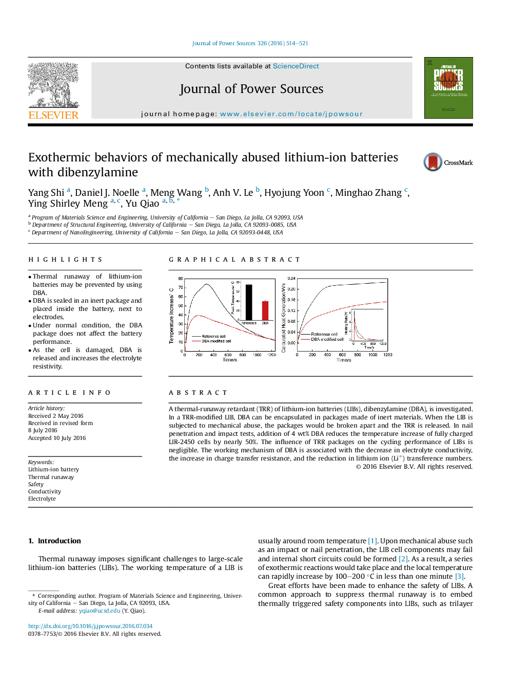 Exothermic behaviors of mechanically abused lithium-ion batteries with dibenzylamine