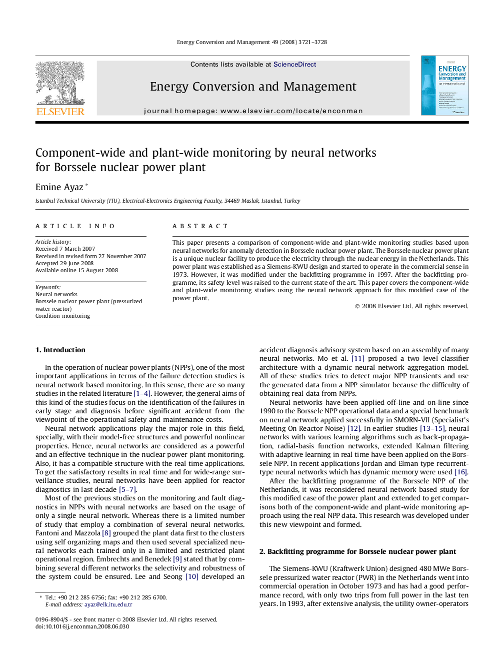 Component-wide and plant-wide monitoring by neural networks for Borssele nuclear power plant