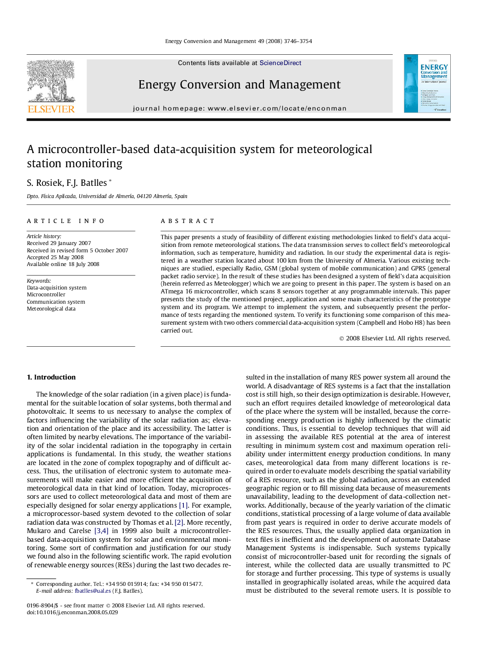 A microcontroller-based data-acquisition system for meteorological station monitoring