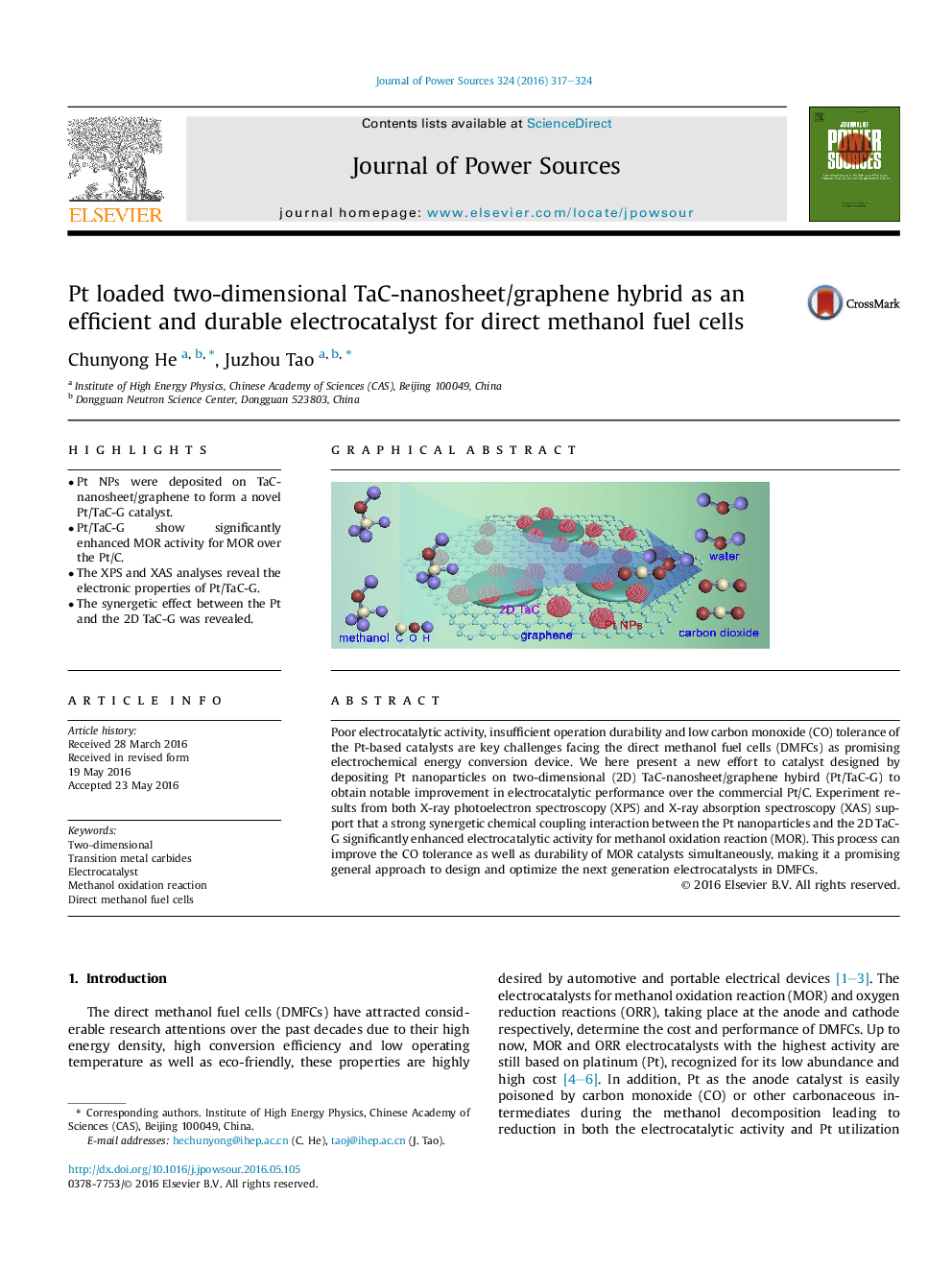 Pt loaded two-dimensional TaC-nanosheet/graphene hybrid as an efficient and durable electrocatalyst for direct methanol fuel cells