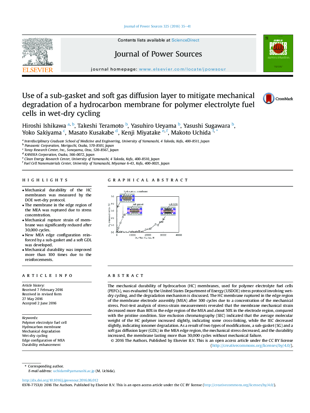 Use of a sub-gasket and soft gas diffusion layer to mitigate mechanical degradation of a hydrocarbon membrane for polymer electrolyte fuel cells in wet-dry cycling
