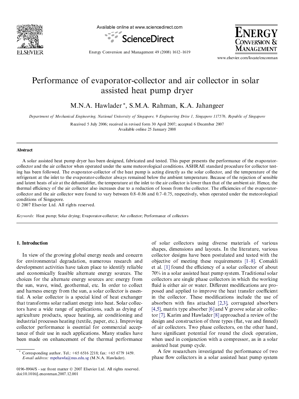 Performance of evaporator-collector and air collector in solar assisted heat pump dryer