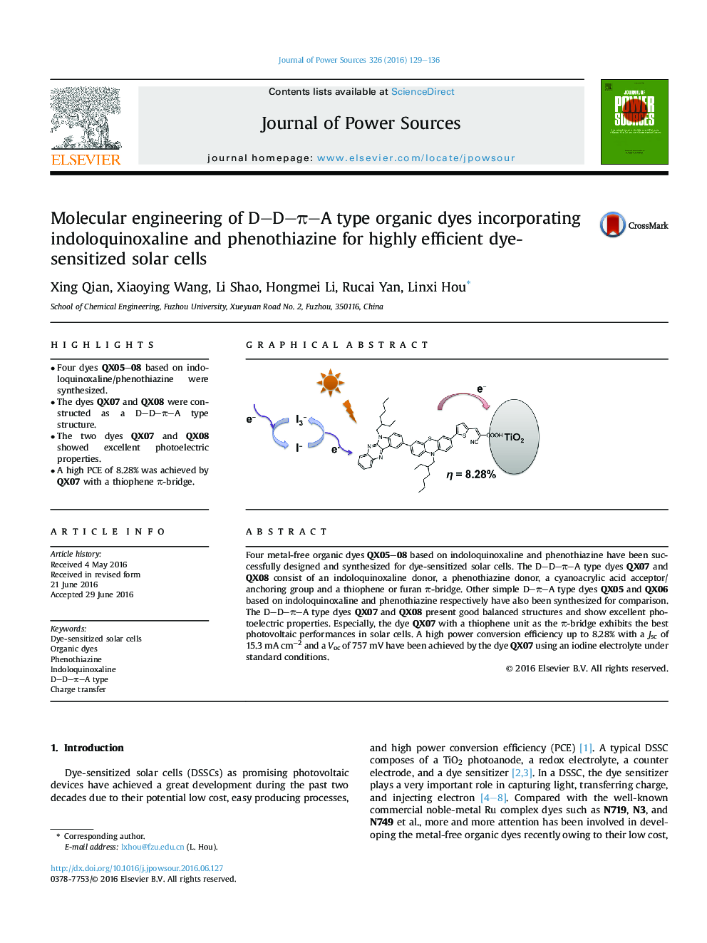 Molecular engineering of D-D-Ï-A type organic dyes incorporating indoloquinoxaline and phenothiazine for highly efficient dye-sensitized solar cells