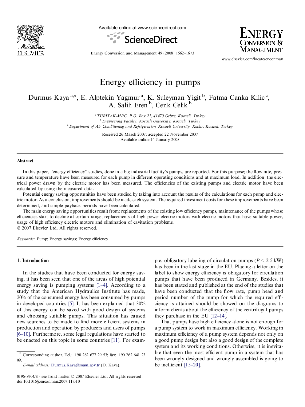 Energy efficiency in pumps