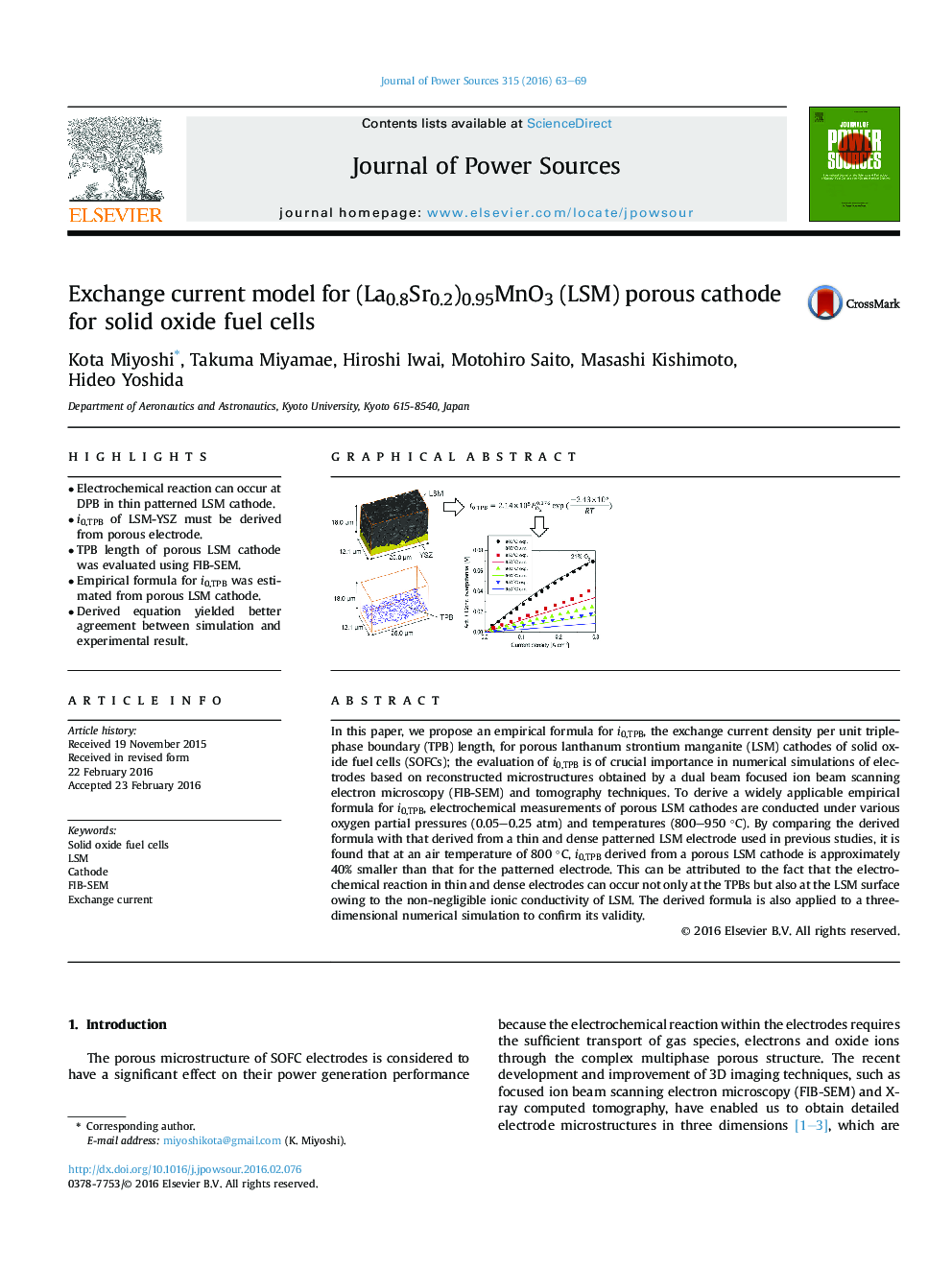 Exchange current model for (La0.8Sr0.2)0.95MnO3 (LSM) porous cathode for solid oxide fuel cells