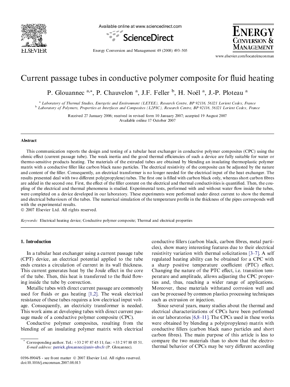 Current passage tubes in conductive polymer composite for fluid heating