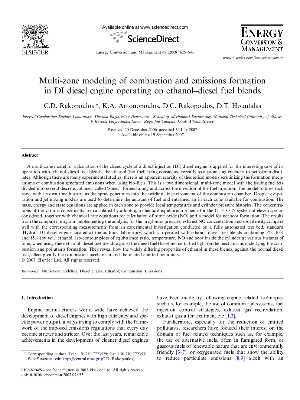 Multi-zone modeling of combustion and emissions formation in DI diesel engine operating on ethanol–diesel fuel blends