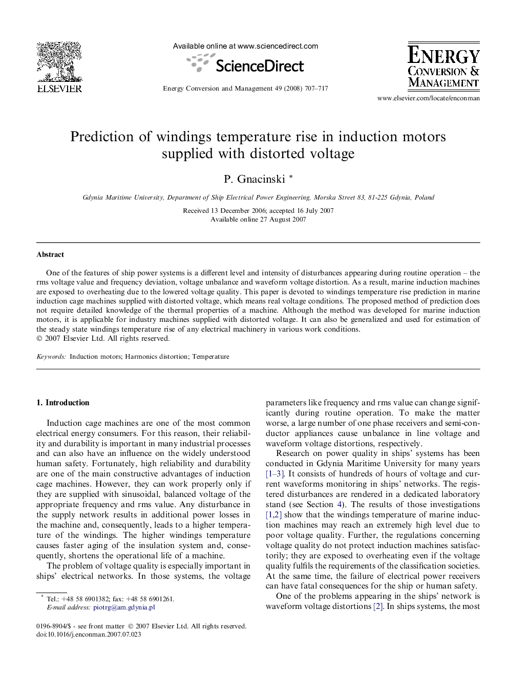 Prediction of windings temperature rise in induction motors supplied with distorted voltage