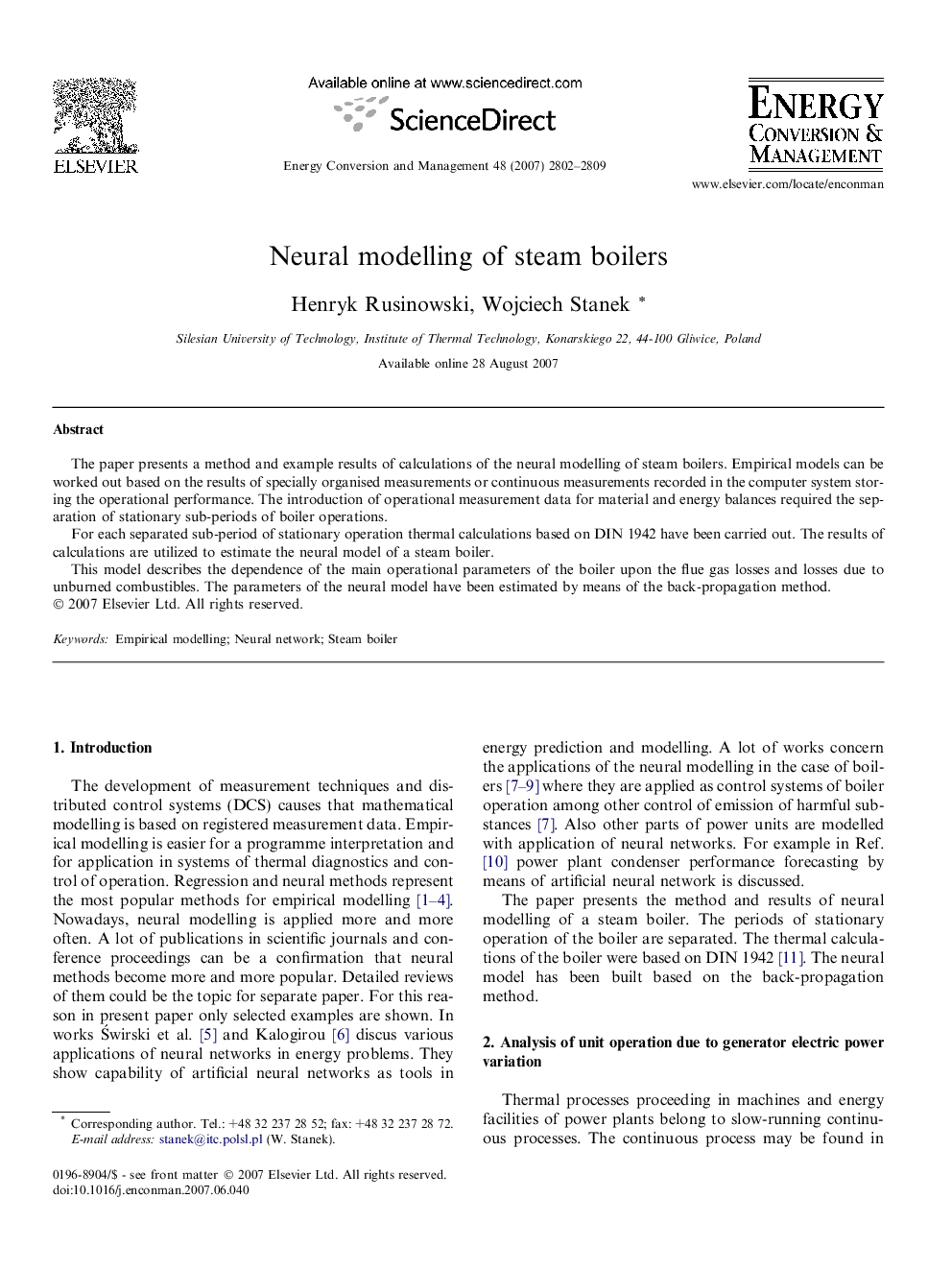 Neural modelling of steam boilers