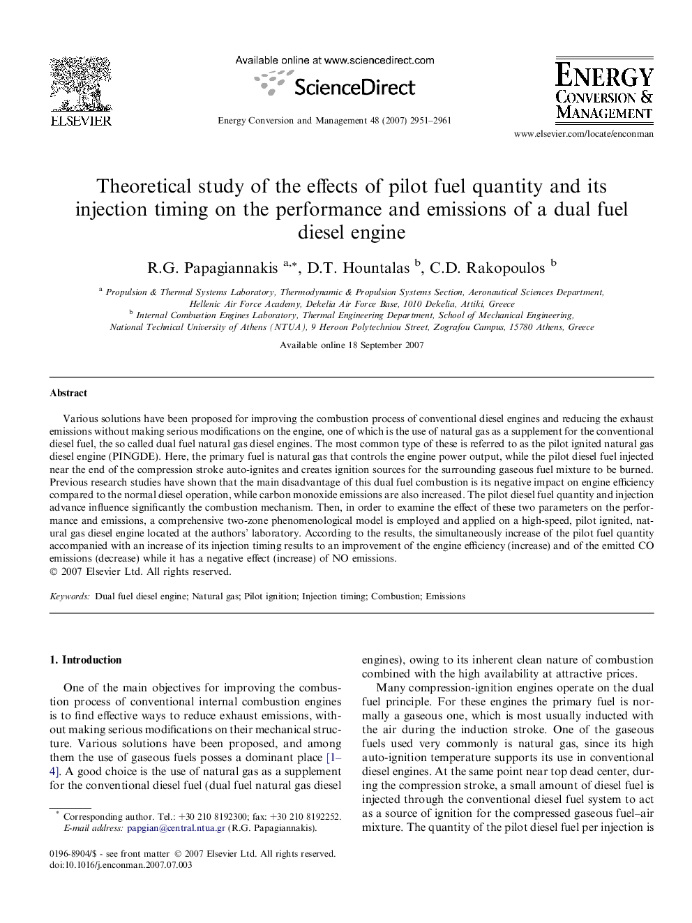 Theoretical study of the effects of pilot fuel quantity and its injection timing on the performance and emissions of a dual fuel diesel engine