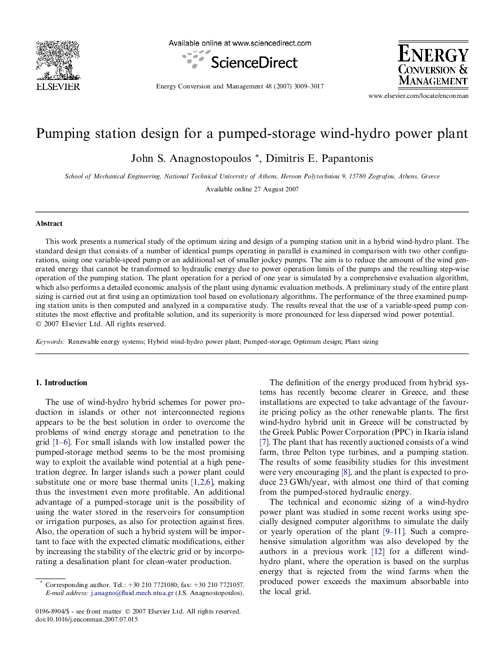 Pumping station design for a pumped-storage wind-hydro power plant