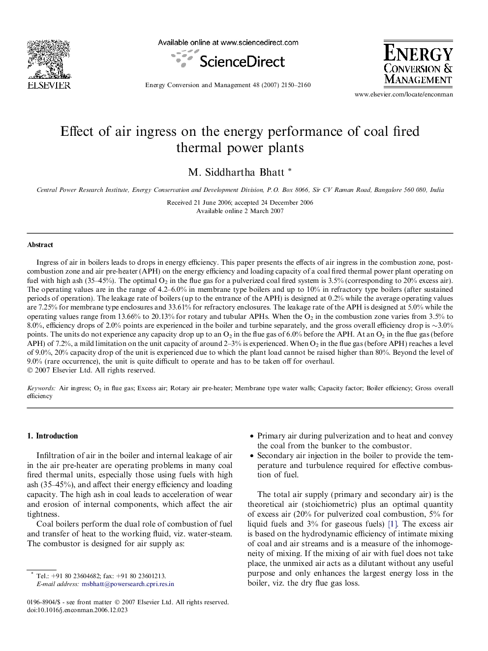 Effect of air ingress on the energy performance of coal fired thermal power plants