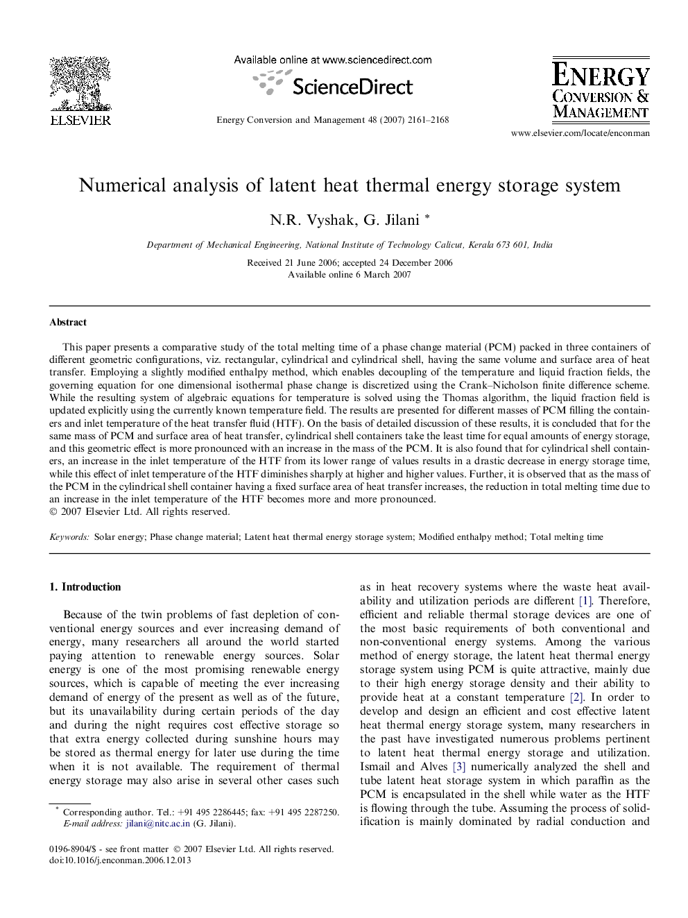 Numerical analysis of latent heat thermal energy storage system