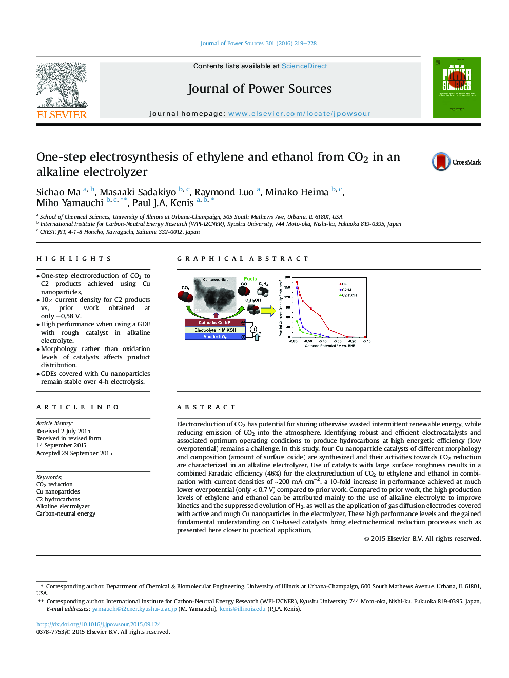 One-step electrosynthesis of ethylene and ethanol from CO2 in an alkaline electrolyzer