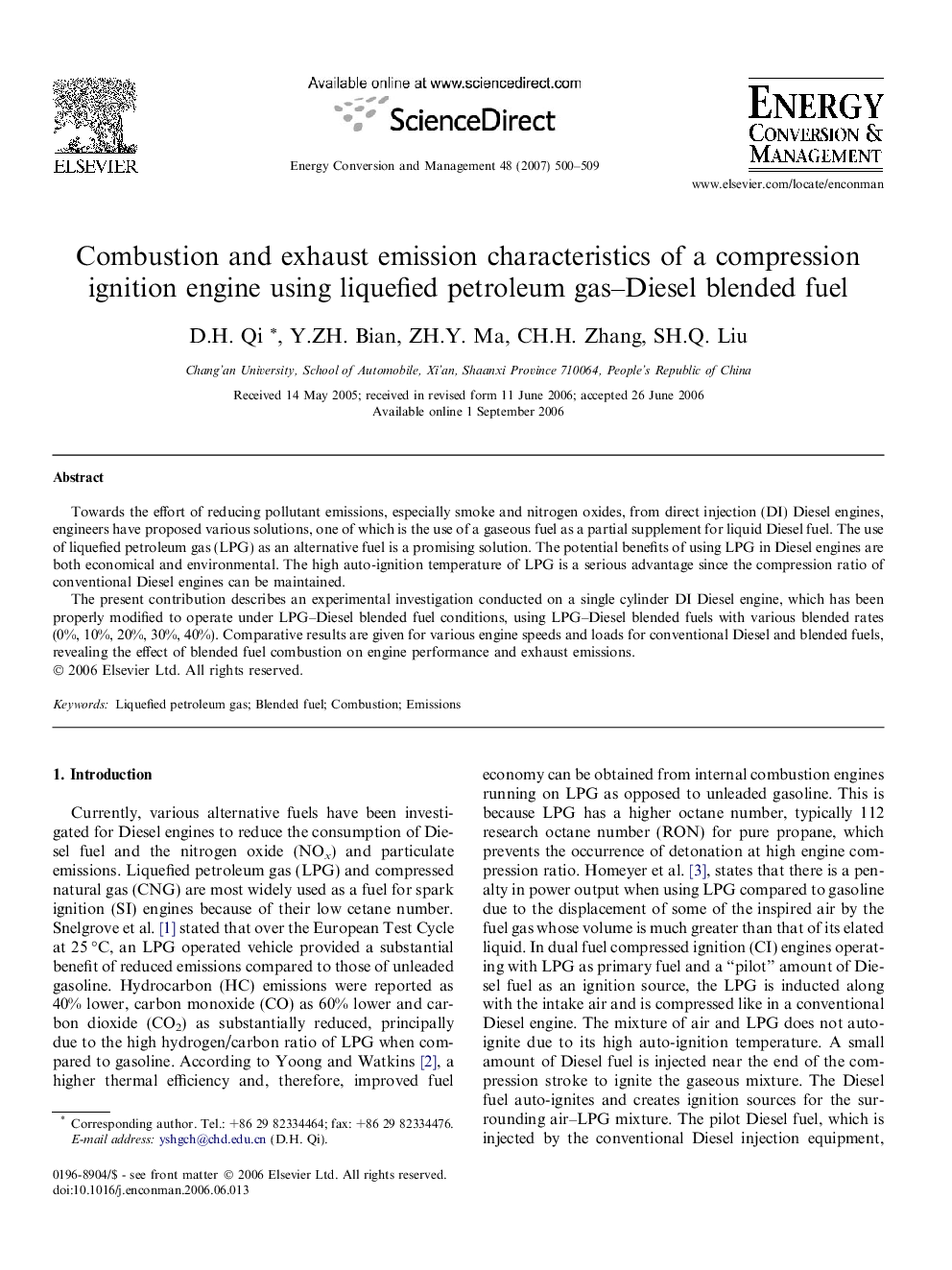 Combustion and exhaust emission characteristics of a compression ignition engine using liquefied petroleum gas–Diesel blended fuel