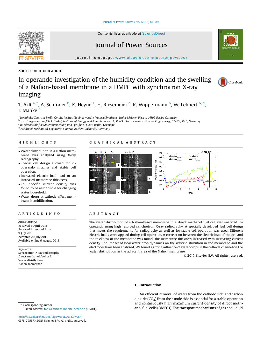 In-operando investigation of the humidity condition and the swelling of a Nafion-based membrane in a DMFC with synchrotron X-ray imaging