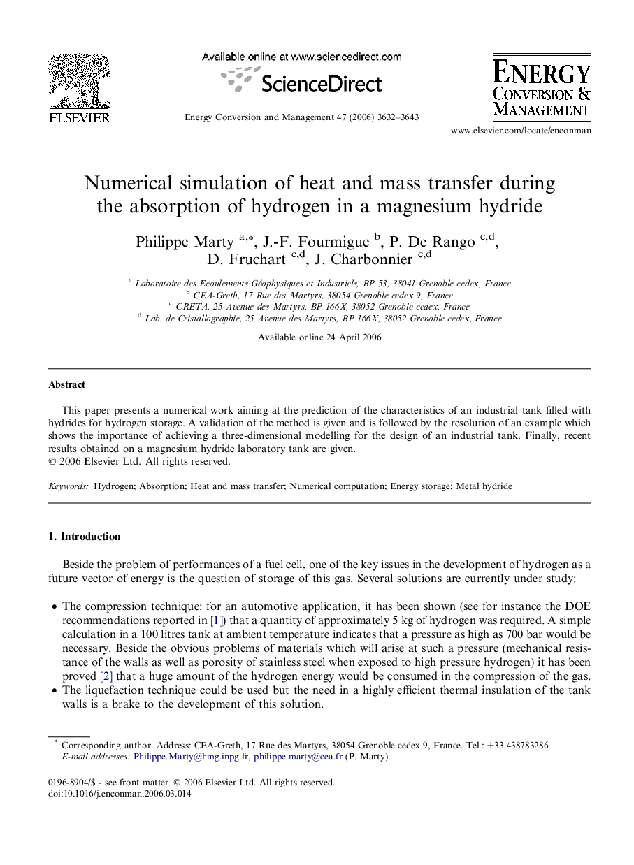 Numerical simulation of heat and mass transfer during the absorption of hydrogen in a magnesium hydride