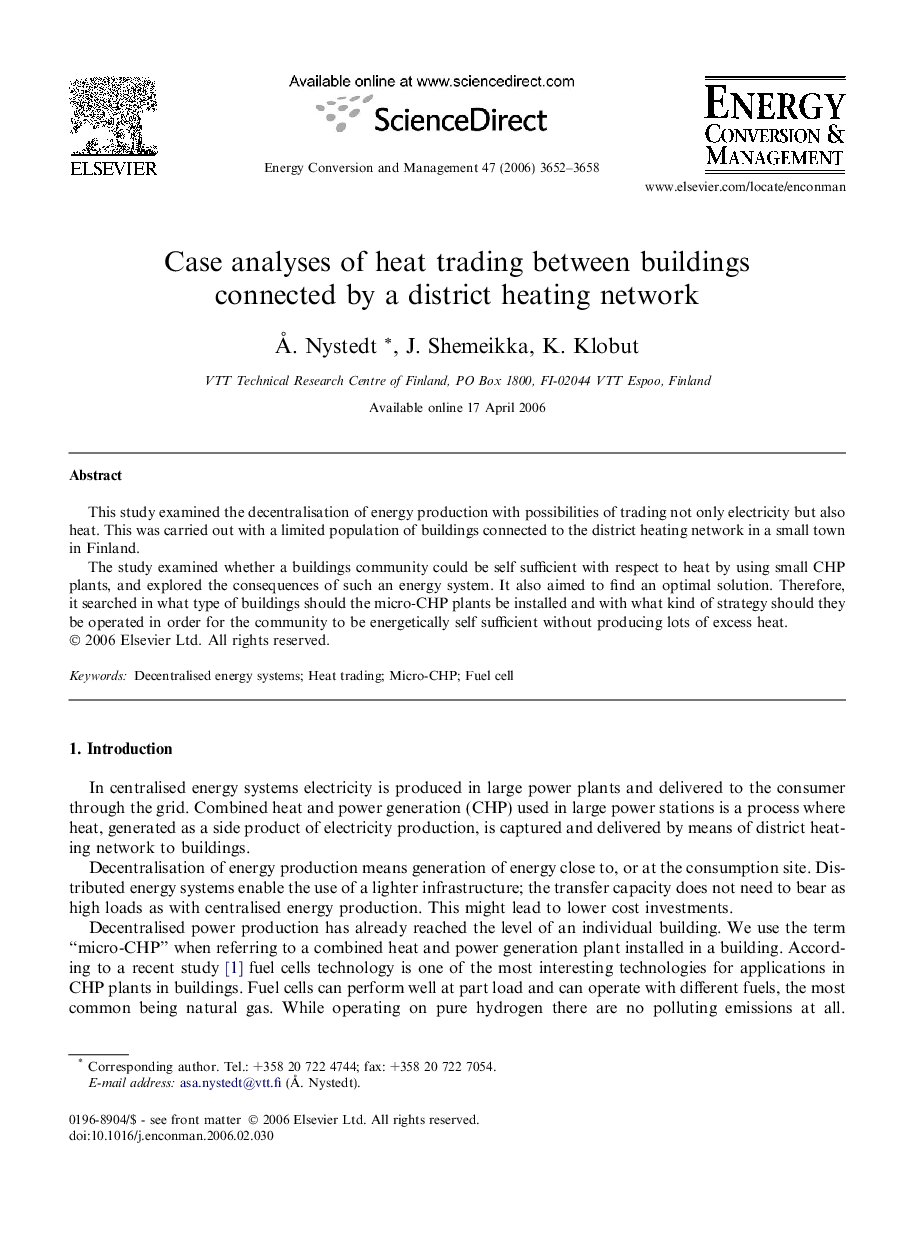 Case analyses of heat trading between buildings connected by a district heating network