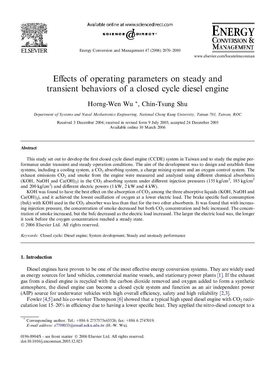 Effects of operating parameters on steady and transient behaviors of a closed cycle diesel engine