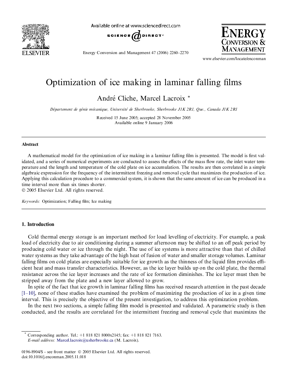 Optimization of ice making in laminar falling films