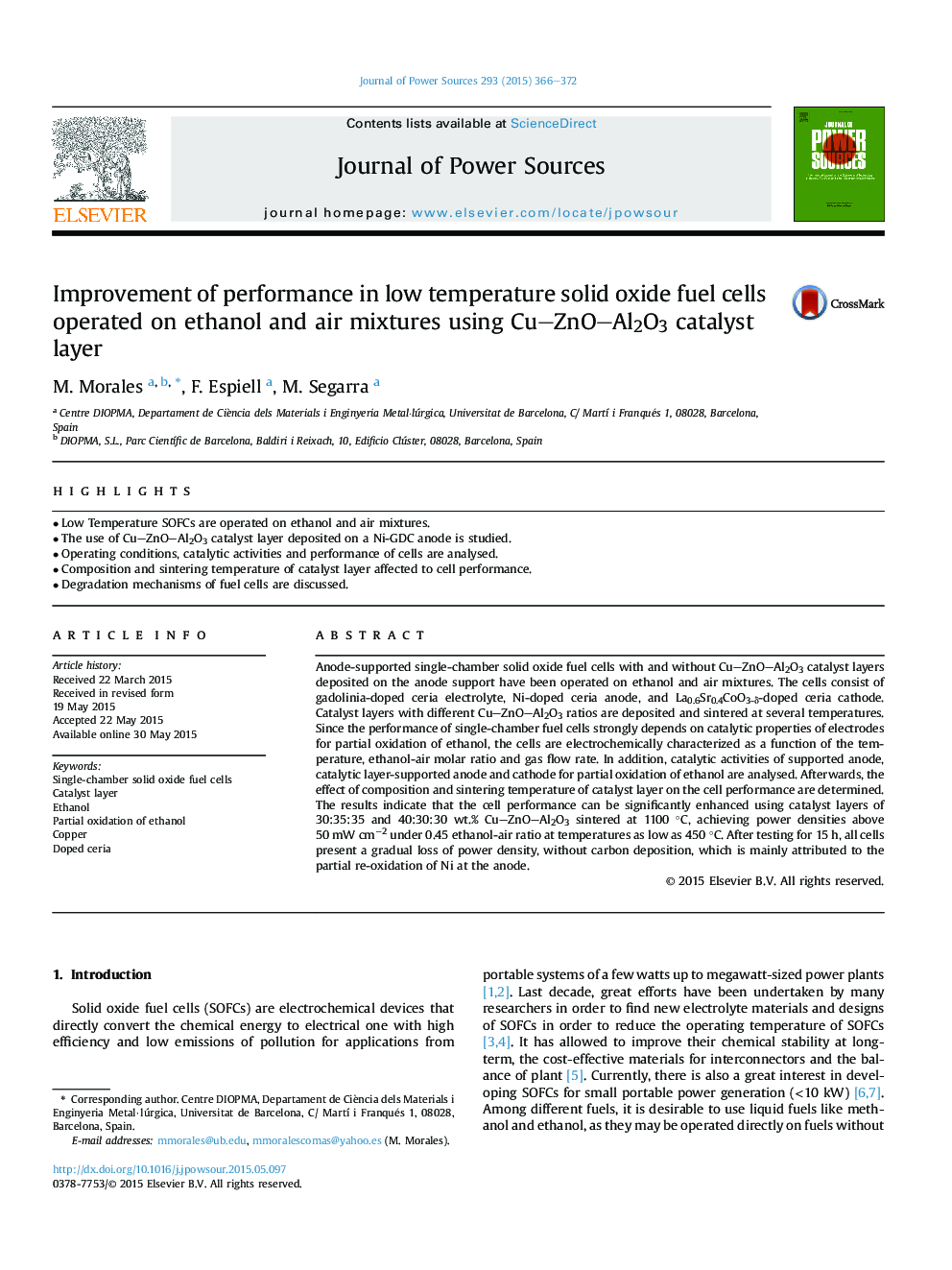 Improvement of performance in low temperature solid oxide fuel cells operated on ethanol and air mixtures using Cu-ZnO-Al2O3 catalyst layer