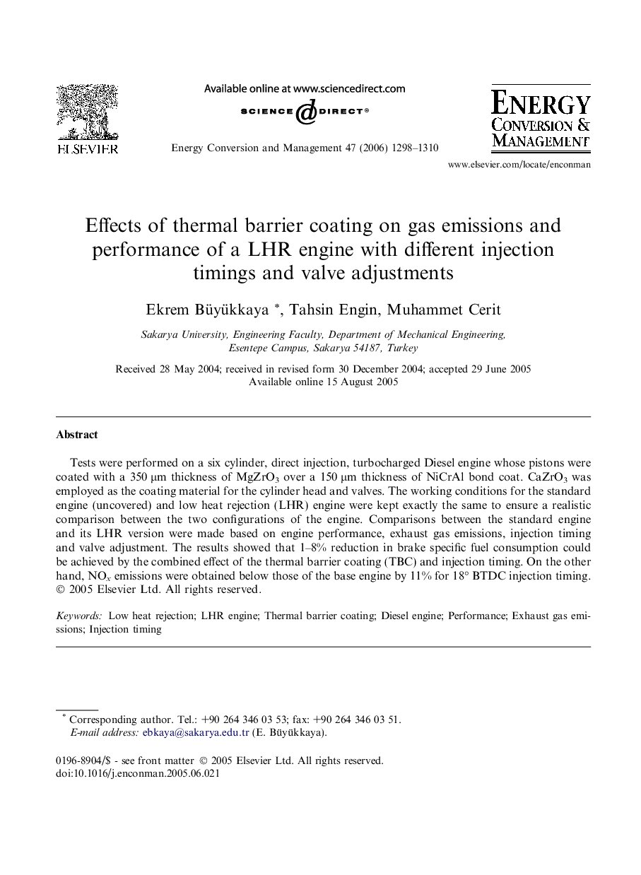 Effects of thermal barrier coating on gas emissions and performance of a LHR engine with different injection timings and valve adjustments