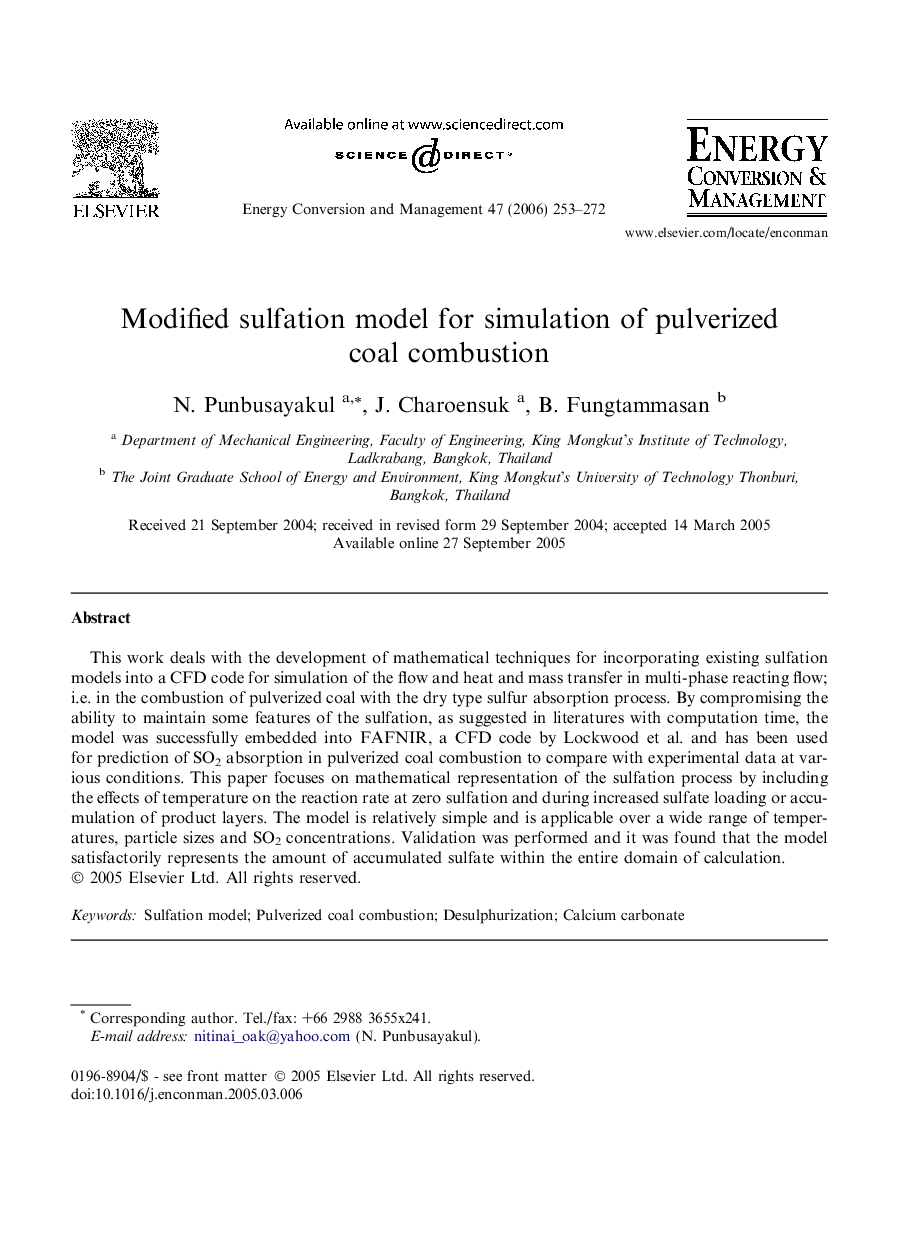 Modified sulfation model for simulation of pulverized coal combustion