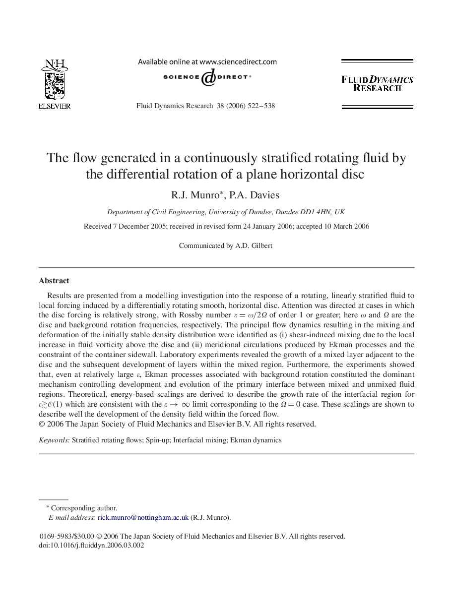 The flow generated in a continuously stratified rotating fluid by the differential rotation of a plane horizontal disc