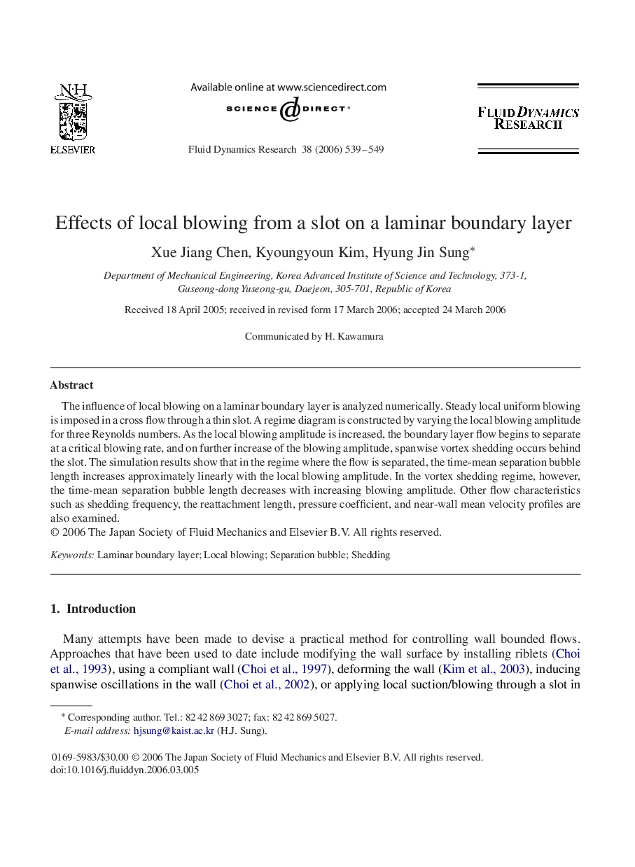 Effects of local blowing from a slot on a laminar boundary layer