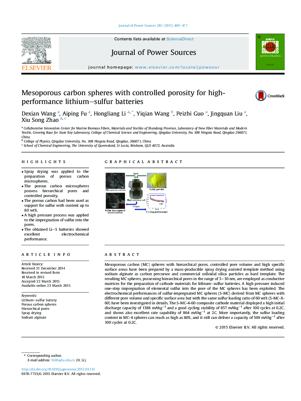 Mesoporous carbon spheres with controlled porosity for high-performance lithium-sulfur batteries