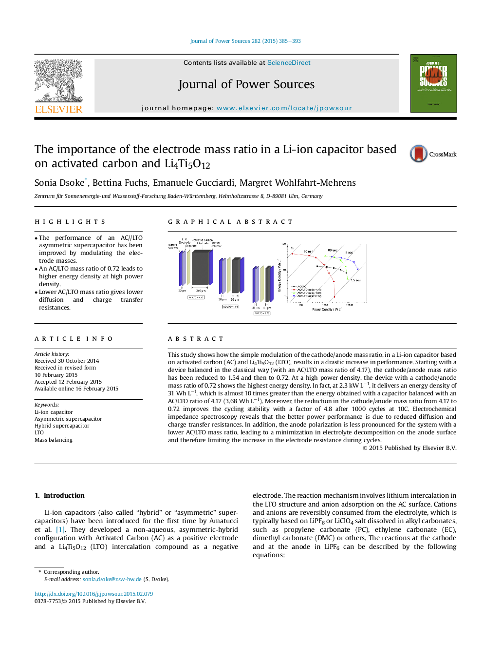 The importance of the electrode mass ratio in a Li-ion capacitor based on activated carbon and Li4Ti5O12