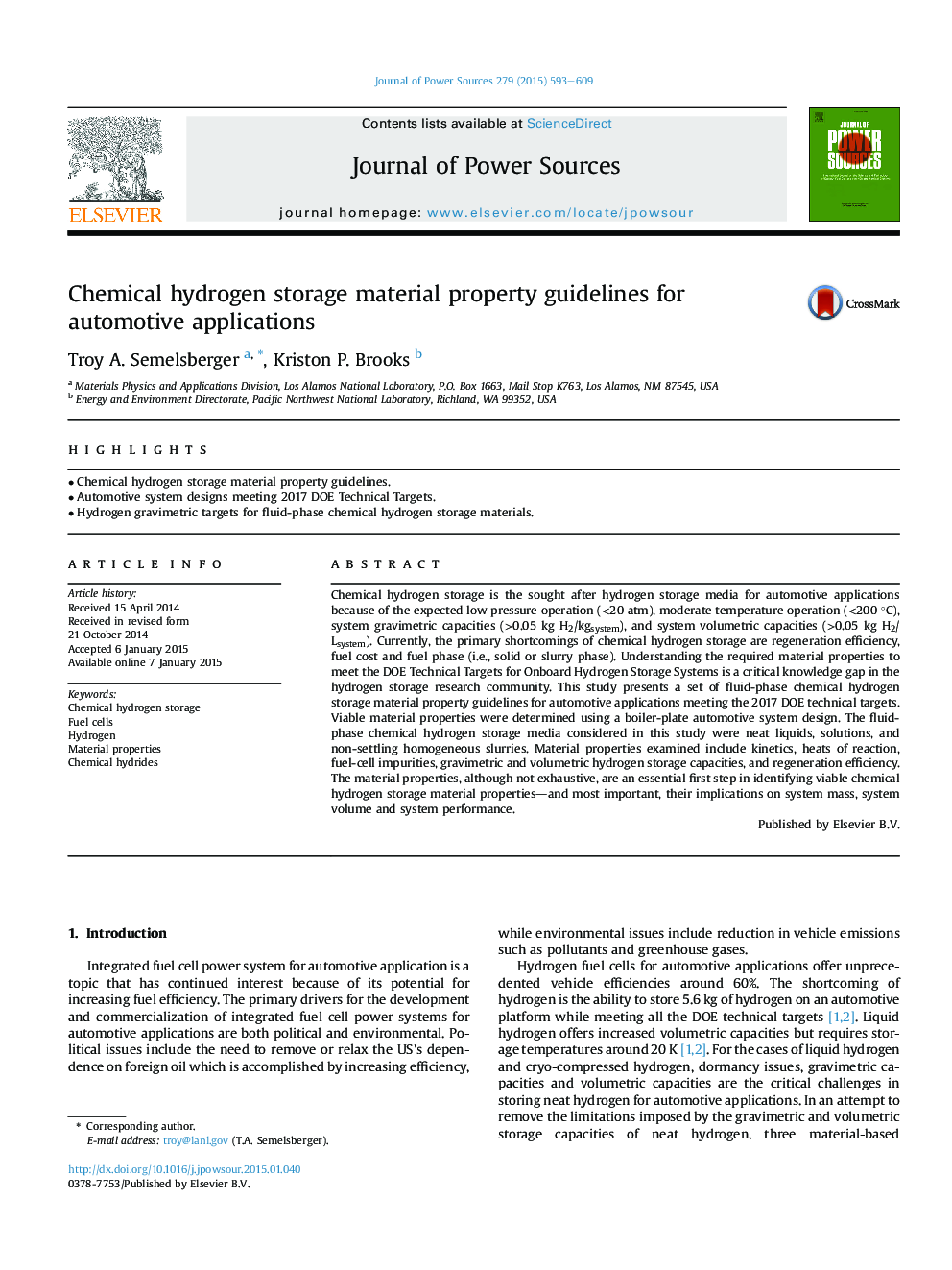 Chemical hydrogen storage material property guidelines for automotive applications