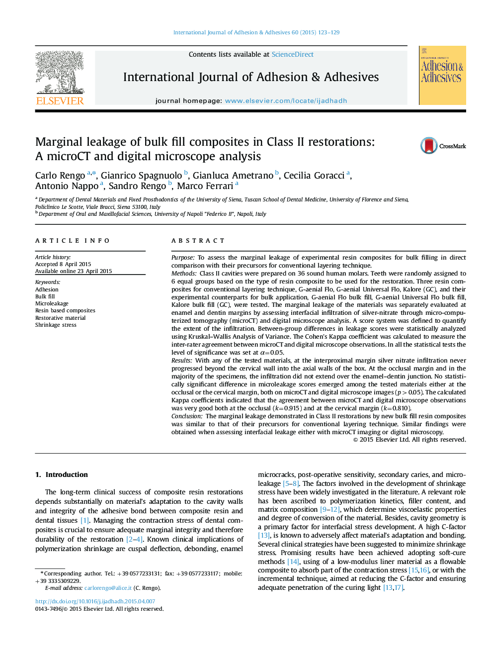 Marginal leakage of bulk fill composites in Class II restorations: A microCT and digital microscope analysis