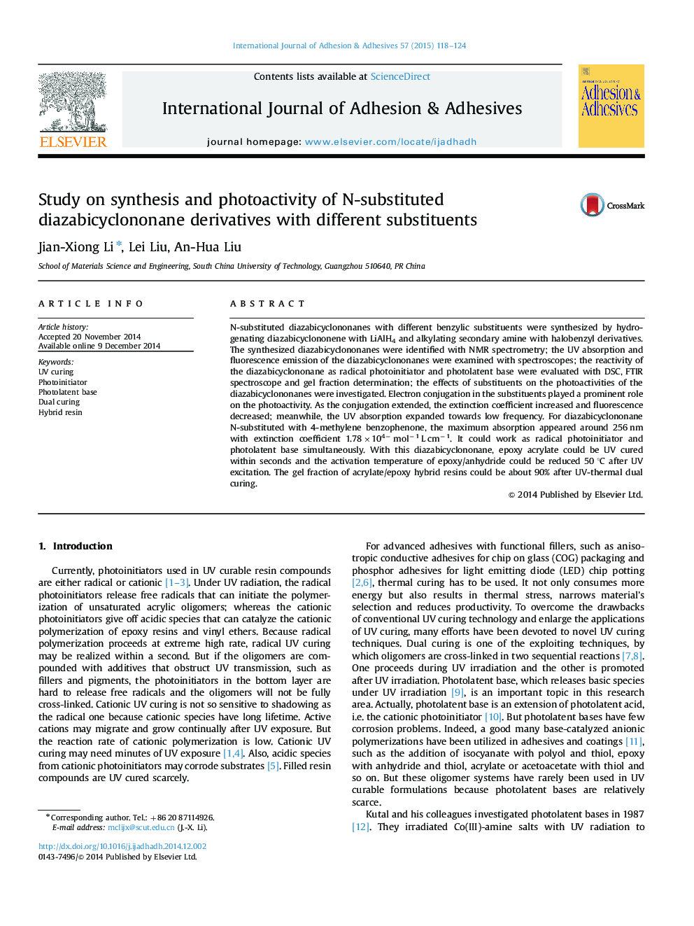 Study on synthesis and photoactivity of N-substituted diazabicyclononane derivatives with different substituents