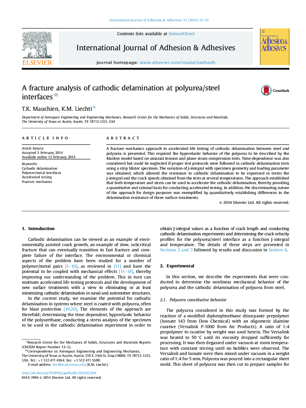 A fracture analysis of cathodic delamination at polyurea/steel interfaces 