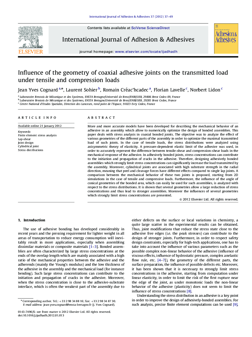 Influence of the geometry of coaxial adhesive joints on the transmitted load under tensile and compression loads