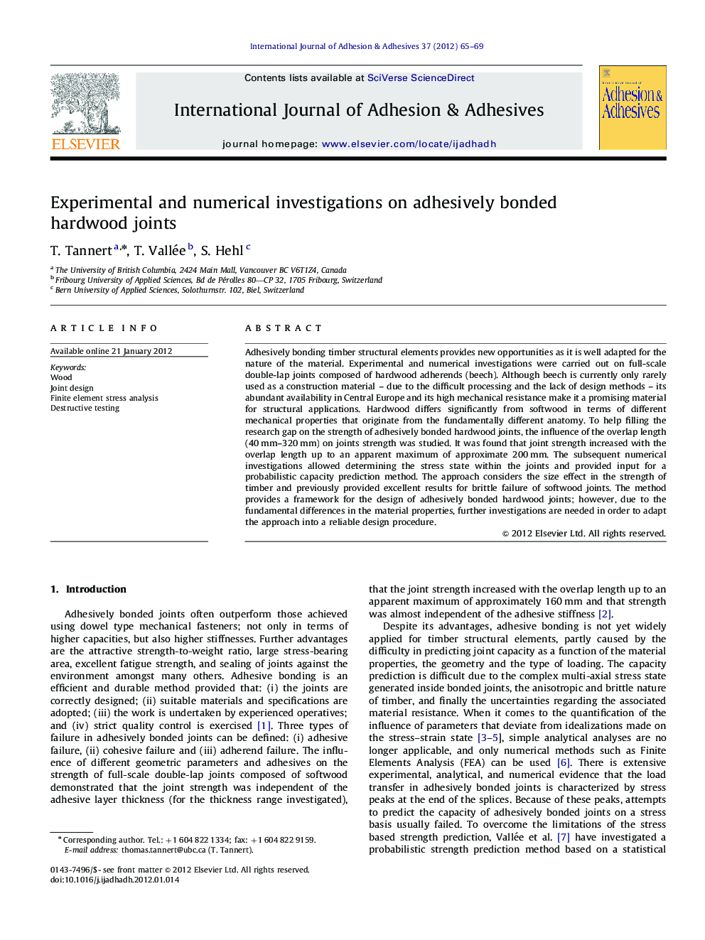 Experimental and numerical investigations on adhesively bonded hardwood joints