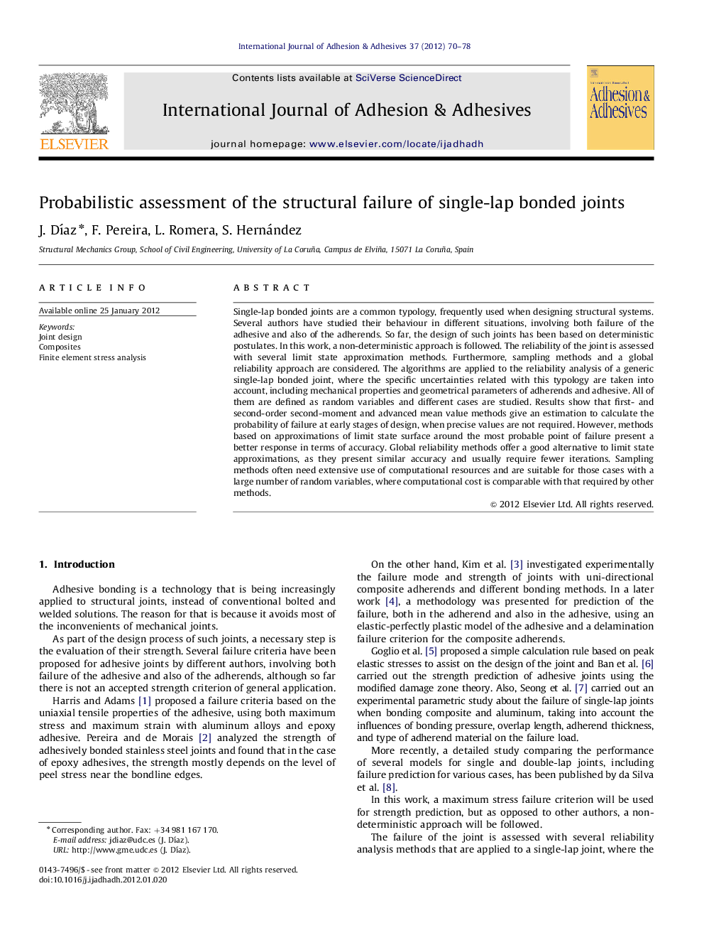 Probabilistic assessment of the structural failure of single-lap bonded joints