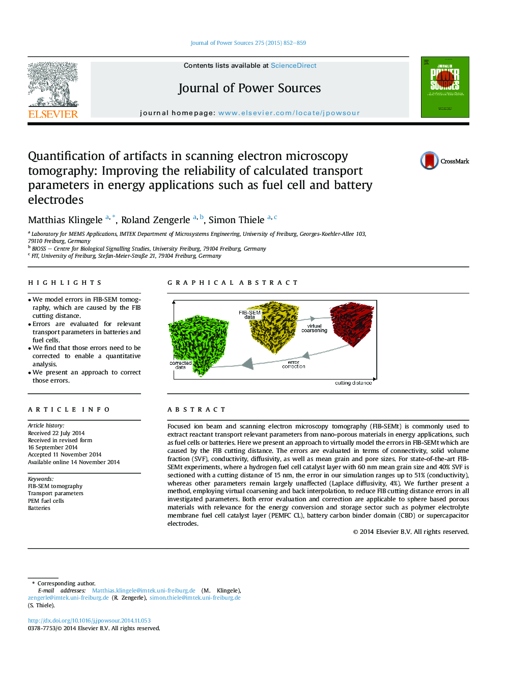 Quantification of artifacts in scanning electron microscopy tomography: Improving the reliability of calculated transport parameters in energy applications such as fuel cell and battery electrodes