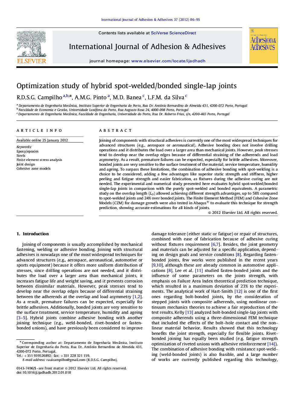 Optimization study of hybrid spot-welded/bonded single-lap joints