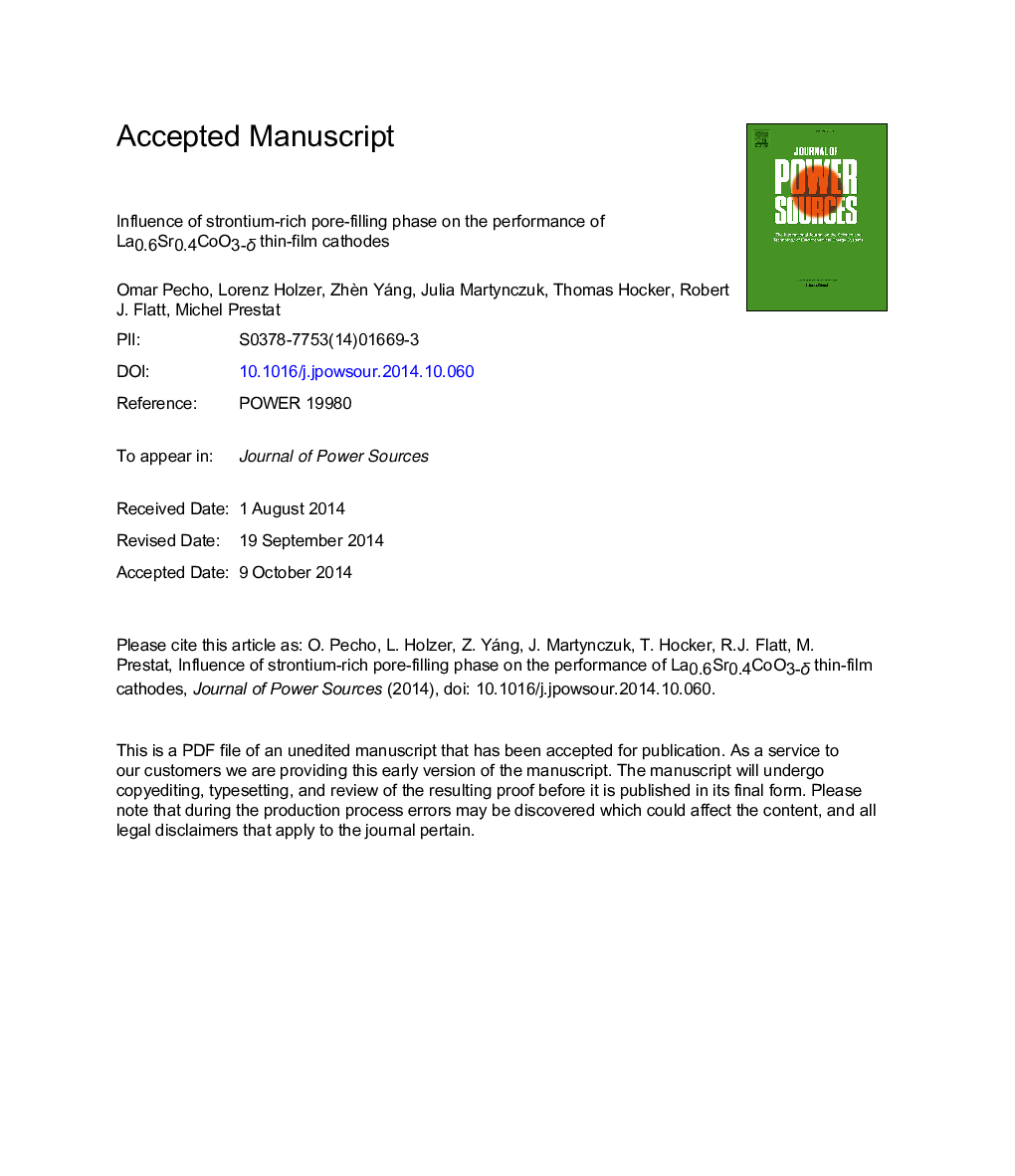 Influence of strontium-rich pore-filling phase on the performance of La0.6Sr0.4CoO3âÎ´ thin-film cathodes