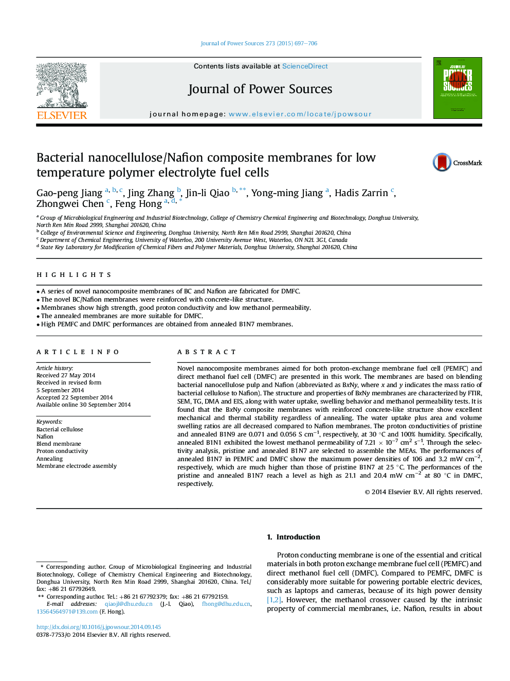 غشای کامپوزیتی نانوسلولوز باکتریایی / نفیون برای سلولهای سوختی الکترولیت پلیمر با دمای پایین 