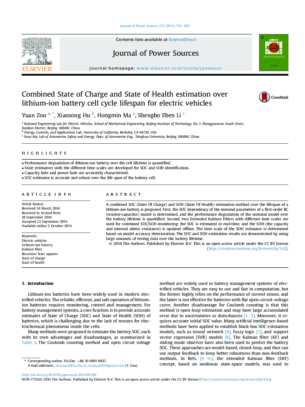 تخمین شارژ باتری و وضعیت بهداشتی بر روی طول عمر چرخه باتری لیتیوم یون برای وسایل نقلیه الکتریکی 