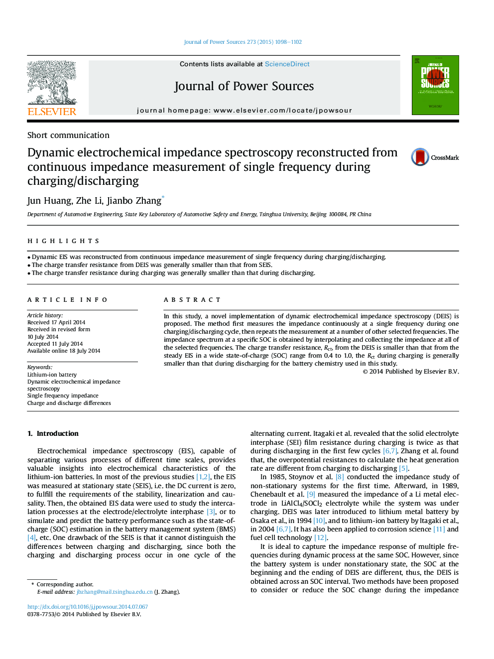 Dynamic electrochemical impedance spectroscopy reconstructed from continuous impedance measurement of single frequency during charging/discharging